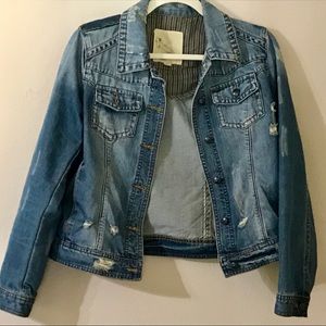 White Crow Distressed American Flag Denim Jacket